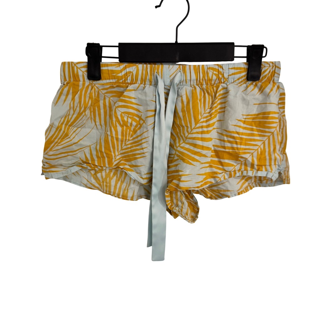 Victoria's Secret Yellow Tropical Palm Leaf Pajama Shorts XS Blue Drawstring